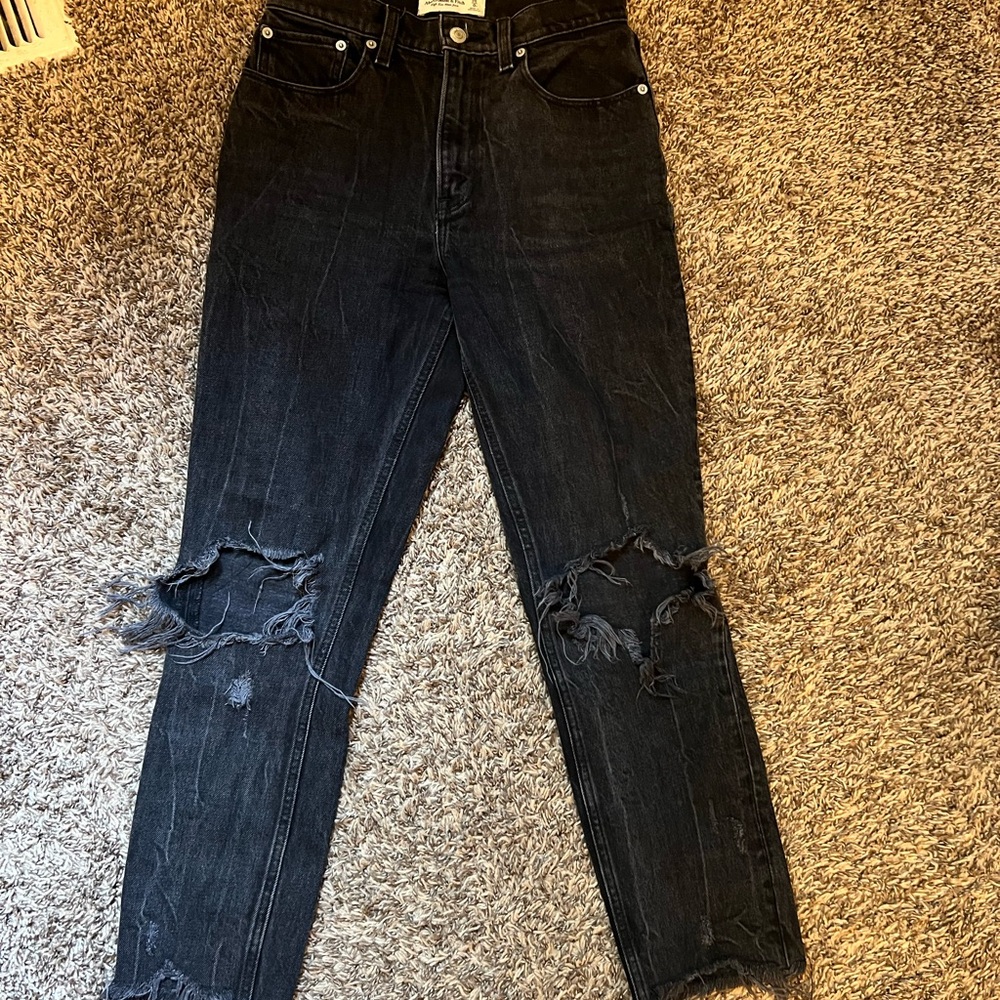 Abercrombie & Fitch Black Distressed Straight Leg Jeans